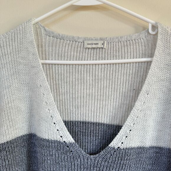 Gentle Fawn Nino Gray Color Block Stripe Knit Sweater Pullover V-Neck XS - Picture 3 of 11